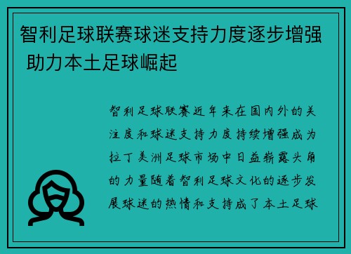 智利足球联赛球迷支持力度逐步增强 助力本土足球崛起