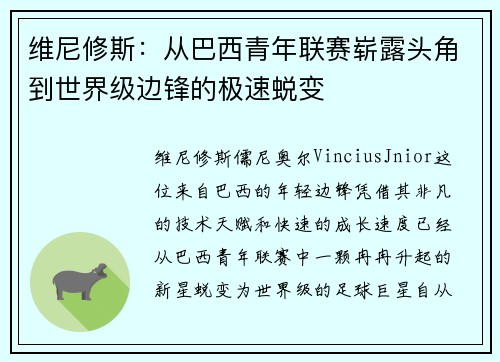 维尼修斯:从巴西青年联赛崭露头角到世界级边锋的极速蜕变 维尼修斯:从巴西青年联赛崭露头角到世界级边锋的极速蜕变