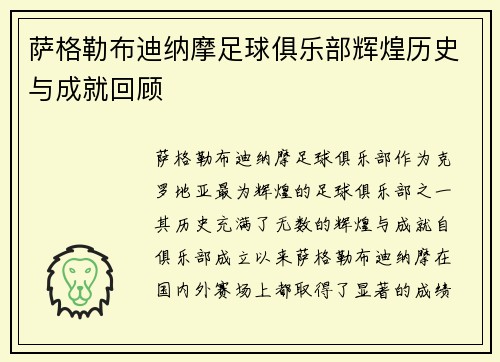 萨格勒布迪纳摩足球俱乐部辉煌历史与成就回顾