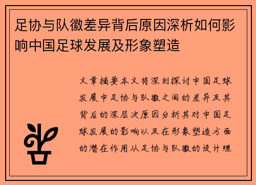足协与队徽差异背后原因深析如何影响中国足球发展及形象塑造